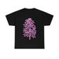 a black Pink Cannabis Flowers Tee shirt with a pink flower on it.