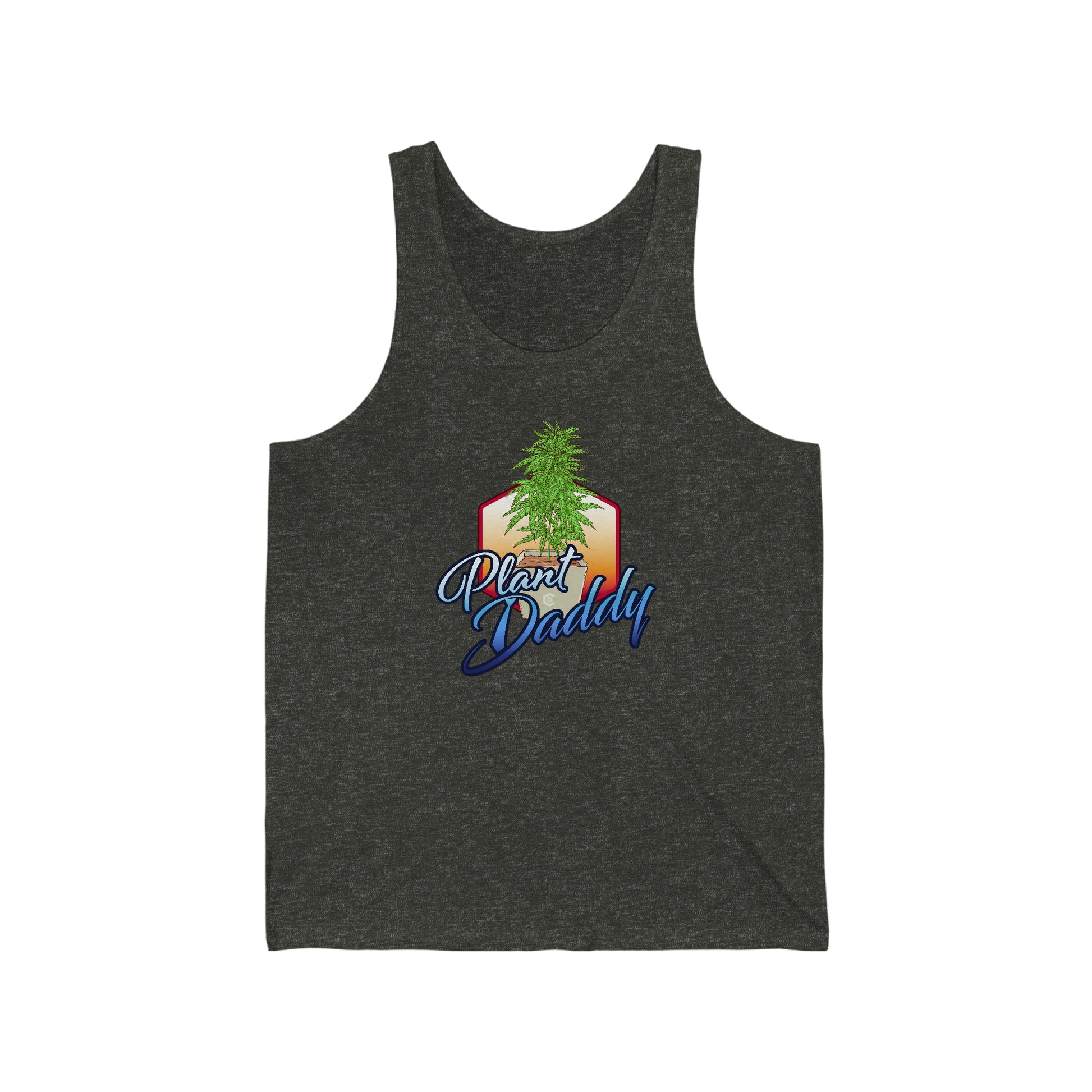 a Plant Daddy Weed Jersey Tank Top with a marijuana leaf on it.