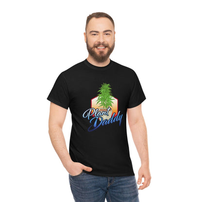 a man wearing a black Plant Daddy Cannabis Plant T-Shirt.