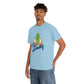 a man wearing a blue Plant Daddy Cannabis Plant T-Shirt.