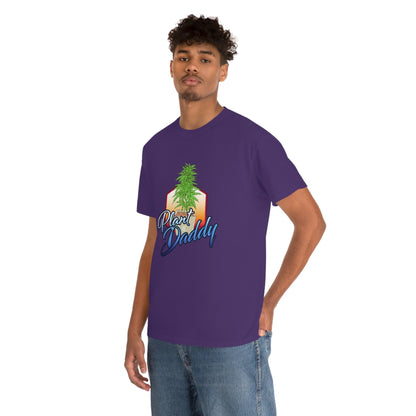 a man wearing a Plant Daddy Cannabis Plant T-Shirt.