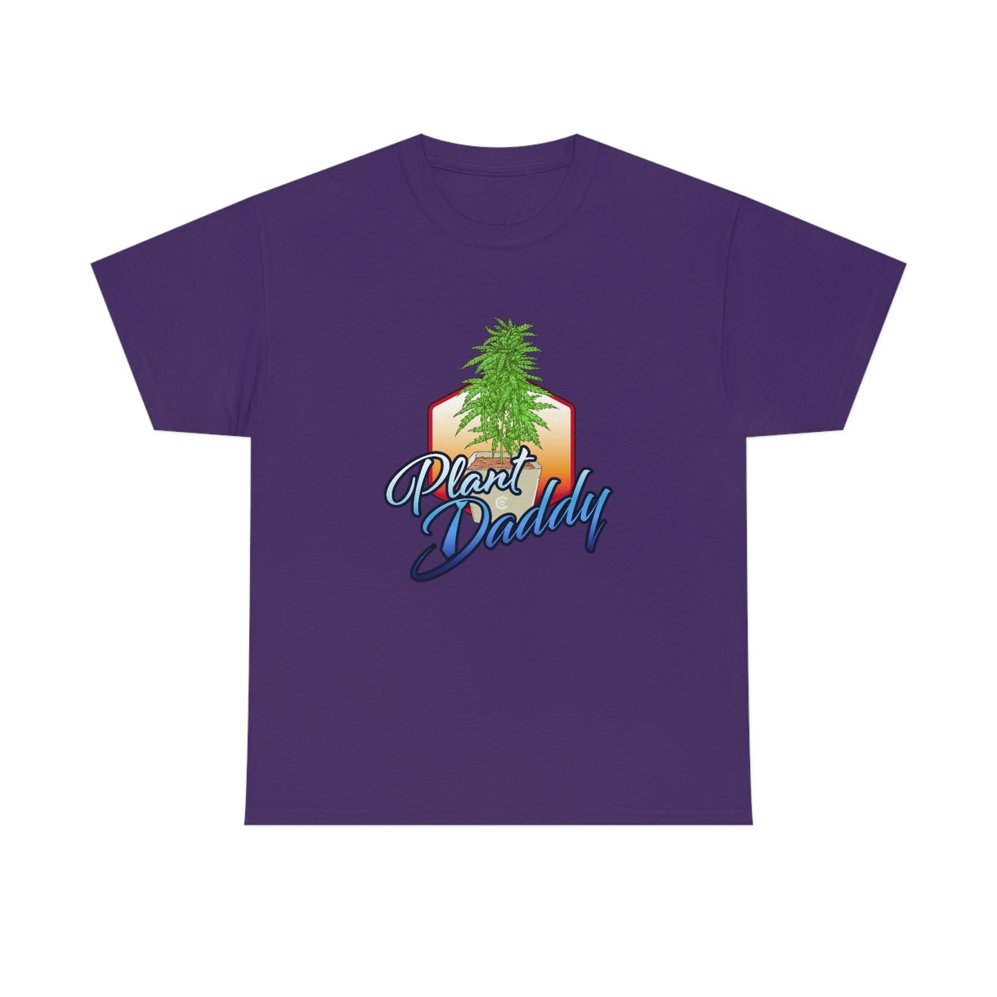 a purple Plant Daddy Cannabis Plant T-Shirt with a marijuana leaf on it.