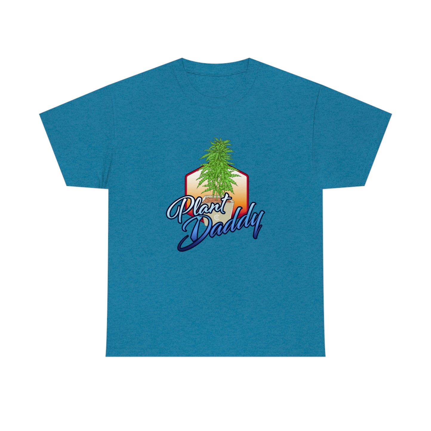 a blue Plant Daddy Cannabis Plant T-Shirt with an image of a marijuana plant.