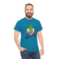 a man wearing a blue Plant Daddy Cannabis Plant T-Shirt with a tree on it.