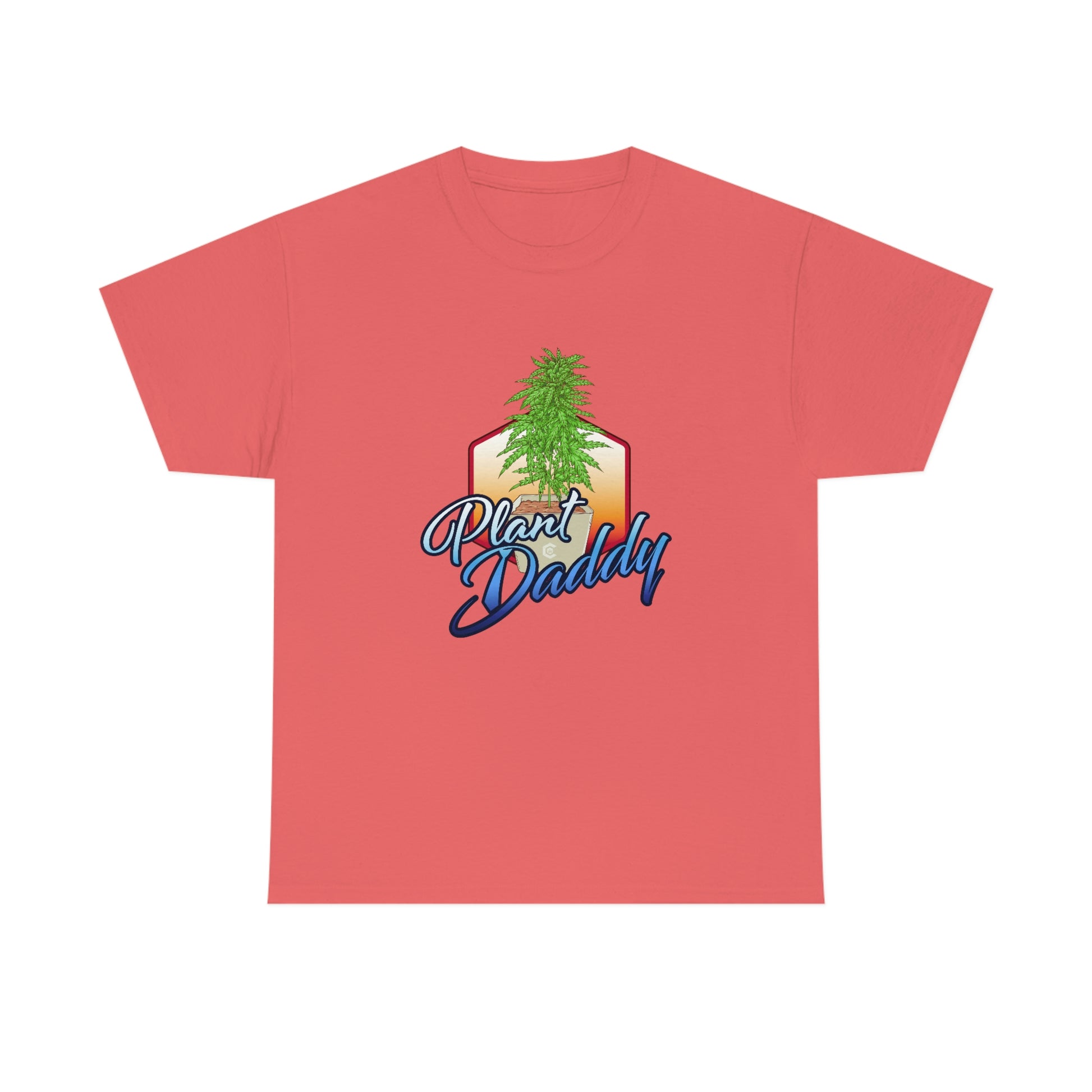 a pink Plant Daddy Cannabis Plant T-Shirt with a marijuana plant on it.