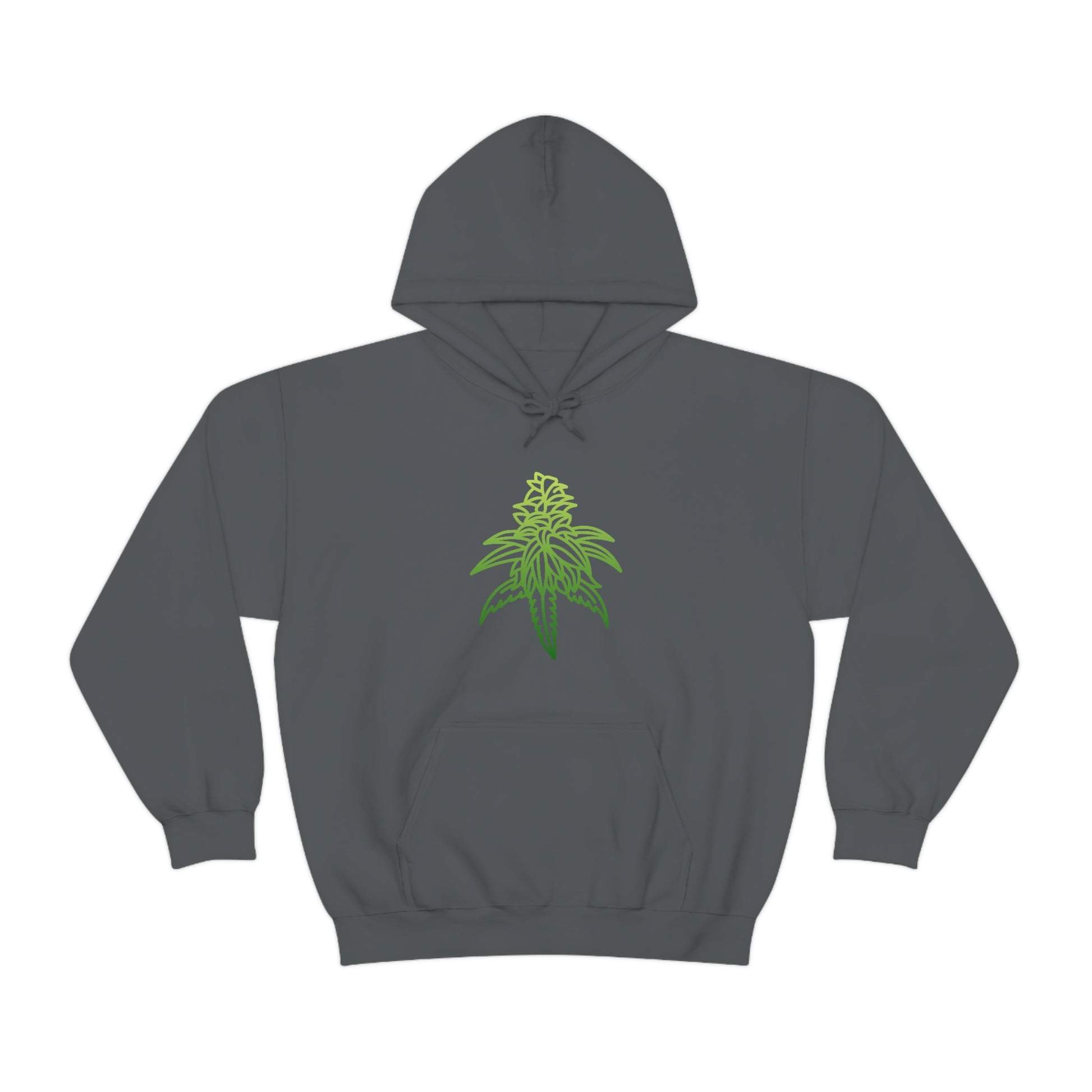 a gray Sour Diesel Marijuana Hoodie with a green marijuana leaf on it.