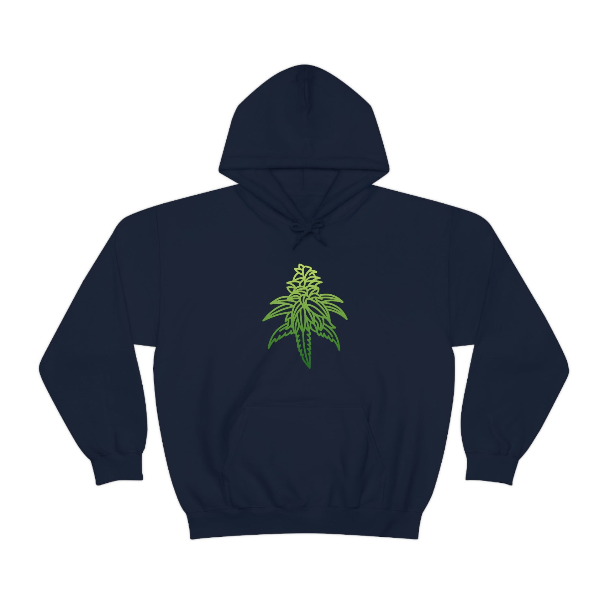 a navy Sour Diesel Marijuana Hoodie with a green marijuana leaf on it.