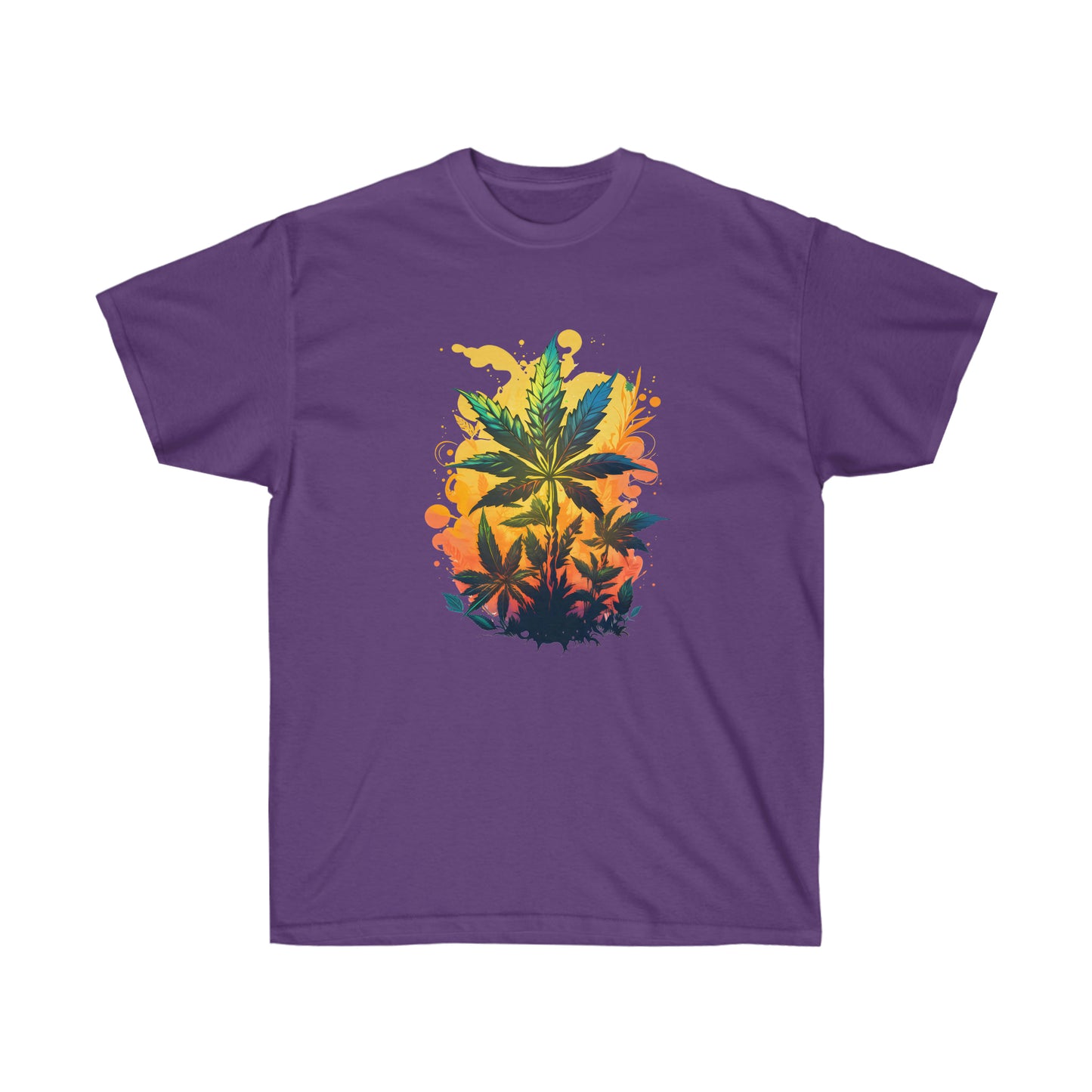 A purple warm paradise cannabis t-shirt