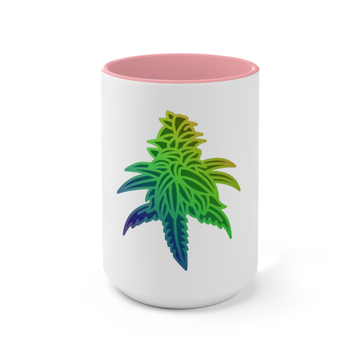 a white and pink Rainbow Sherbet Marijuana coffee Mug