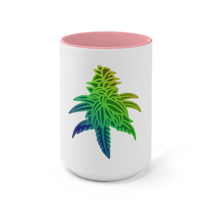 a white and pink Rainbow Sherbet Marijuana coffee Mug