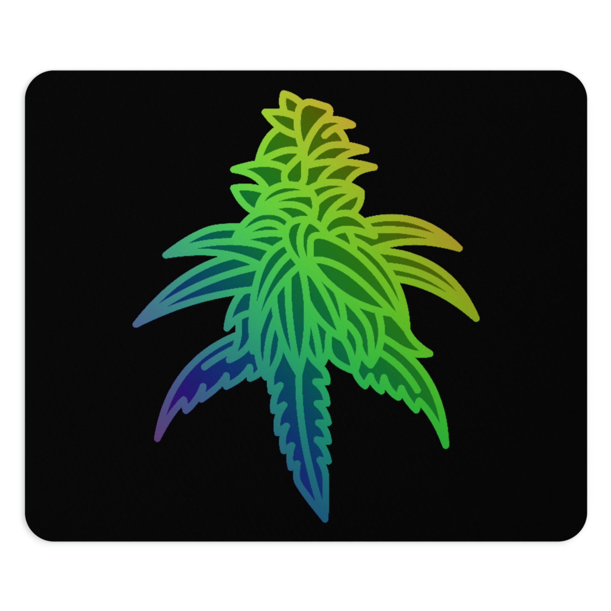 a Rainbow Sherbet Marijuana Mouse Pad with a marijuana leaf on it.