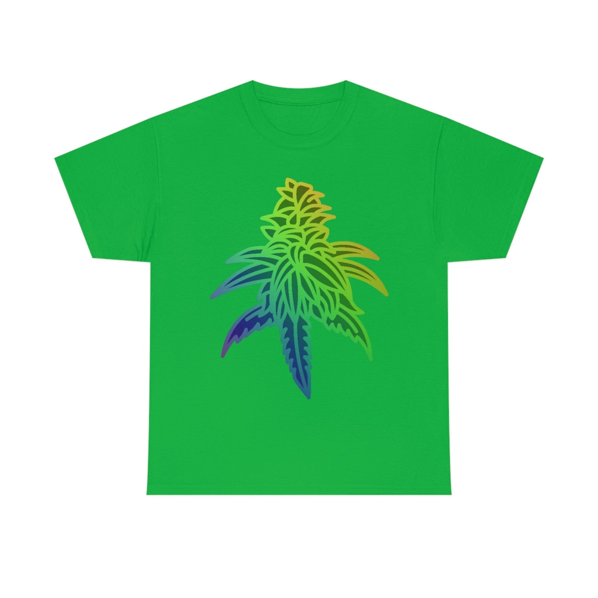 a Rainbow Sherbet Cannabis Tee with a rainbow leaf on it.