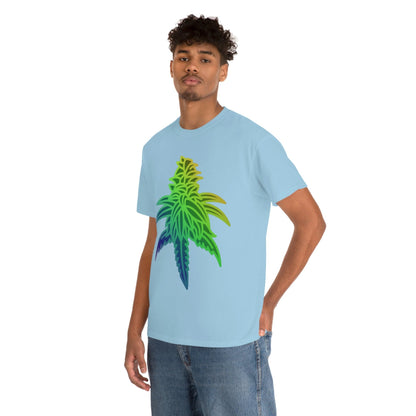 a man wearing a Rainbow Sherbet Cannabis Tee.