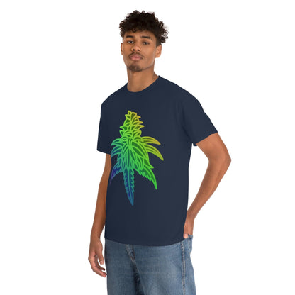 a man wearing a Rainbow Sherbet Cannabis Tee.