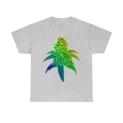 a gray Rainbow Sherbet Cannabis Tee with a rainbow leaf on it.