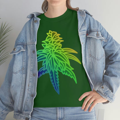 a woman wearing a Rainbow Sherbet Cannabis Tee.