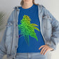 A woman wearing a Rainbow Sherbet Cannabis Tee and jeans.