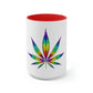 a white and red rainbow weed leaf cannabis coffee mug