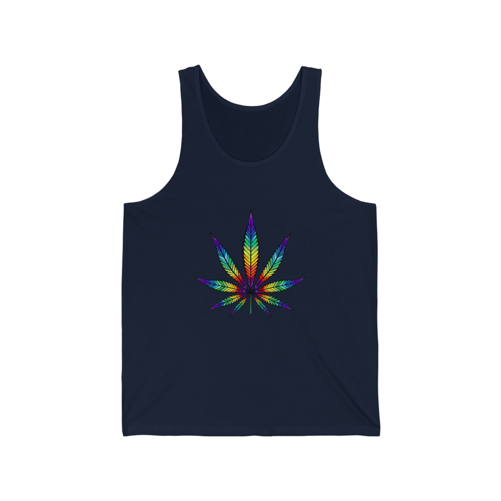 a navy blue Rainbow Weed Leaf Jersey Tank