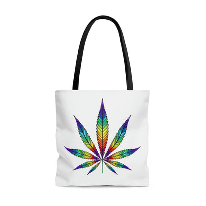 Rainbow weed small white tote bag