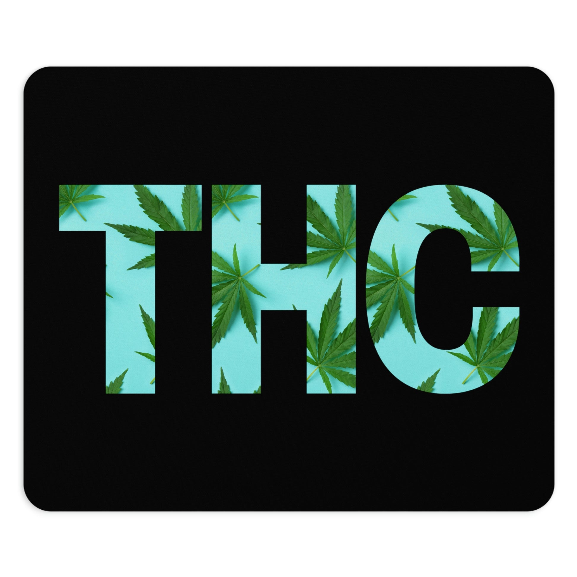 a Turquoise THC Mouse Pad with the word thc on it.