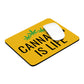 Mouse on a Cannabis is Life Yellow Mouse Pad with the text "cannabis is life" and cannabis leaf graphics.