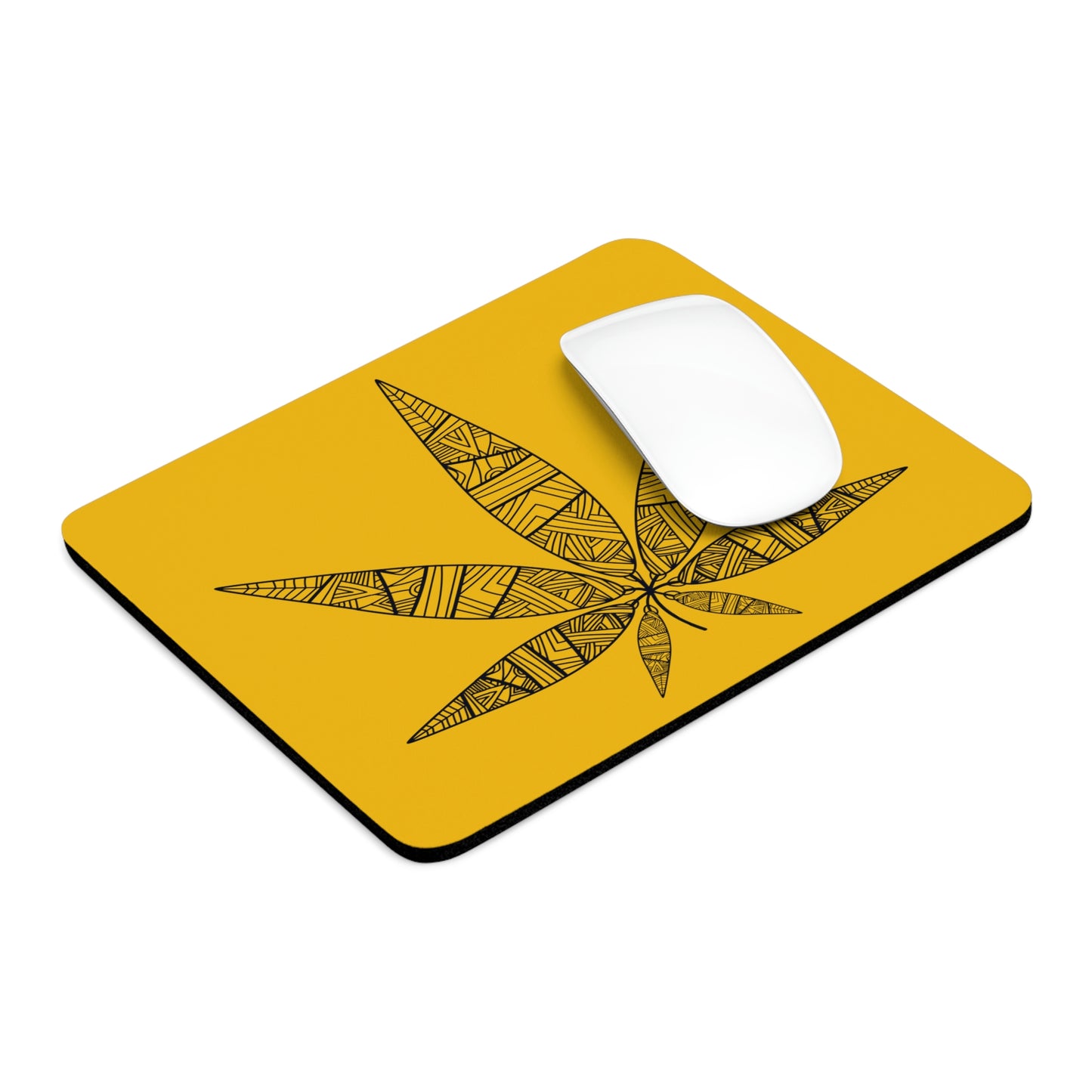 a yellow Tribal Weed Leaf mouse pad.