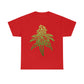 a red Sour Diesel Cannabis Tee with a green marijuana leaf on it.