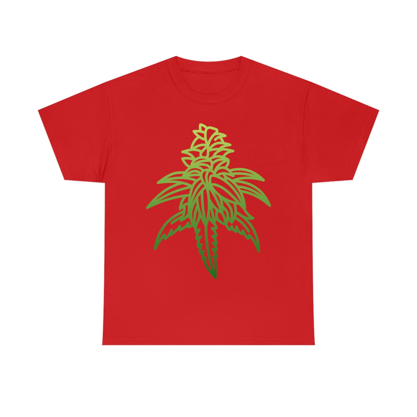 a red Sour Diesel Cannabis Tee with a green marijuana leaf on it.