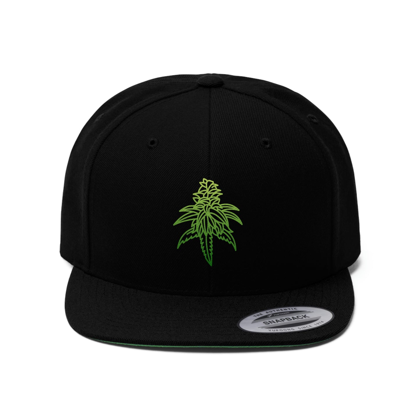 Photo of the all black Sour Diesel Cannabis Snapback Hat with the picture of sour diesel on the front center