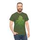 a man wearing a Sour Diesel Cannabis Tee with a marijuana leaf on it.
