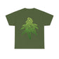 a green marijuana leaf on a Sour Diesel Cannabis Tee.
