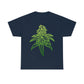 A Sour Diesel Cannabis Tee featuring a green marijuana leaf on a navy t-shirt.