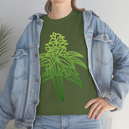 a woman wearing a Sour Diesel Cannabis Tee and jeans.