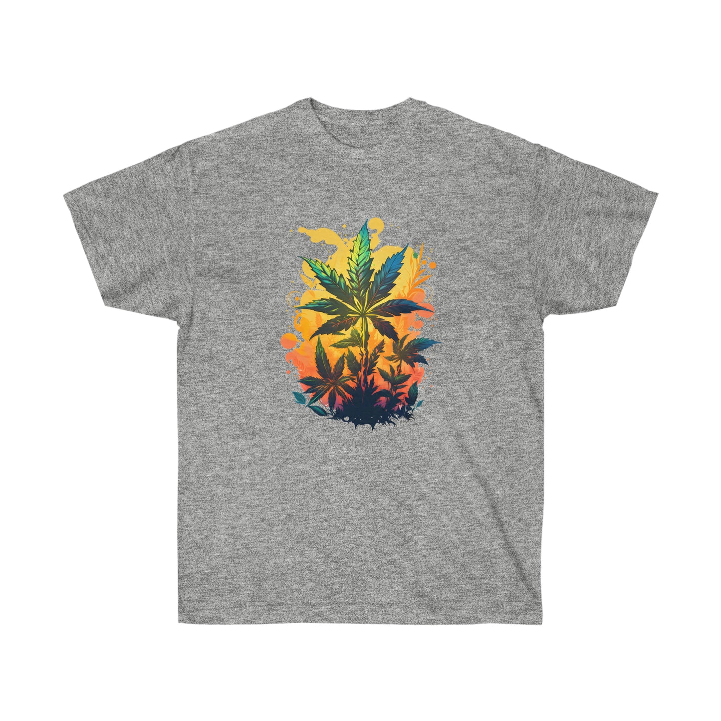 A sport grey, warm paradise cannabis t-shirt