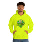 a man wearing a Team Hybrid Cannabis Pullover Hoodie with the word 'creativity' on it.
