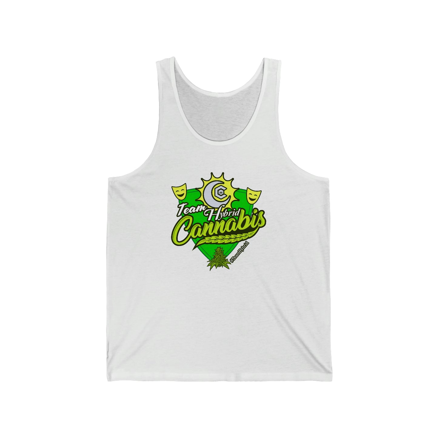a white team hybrid cannabis tank top shirt
