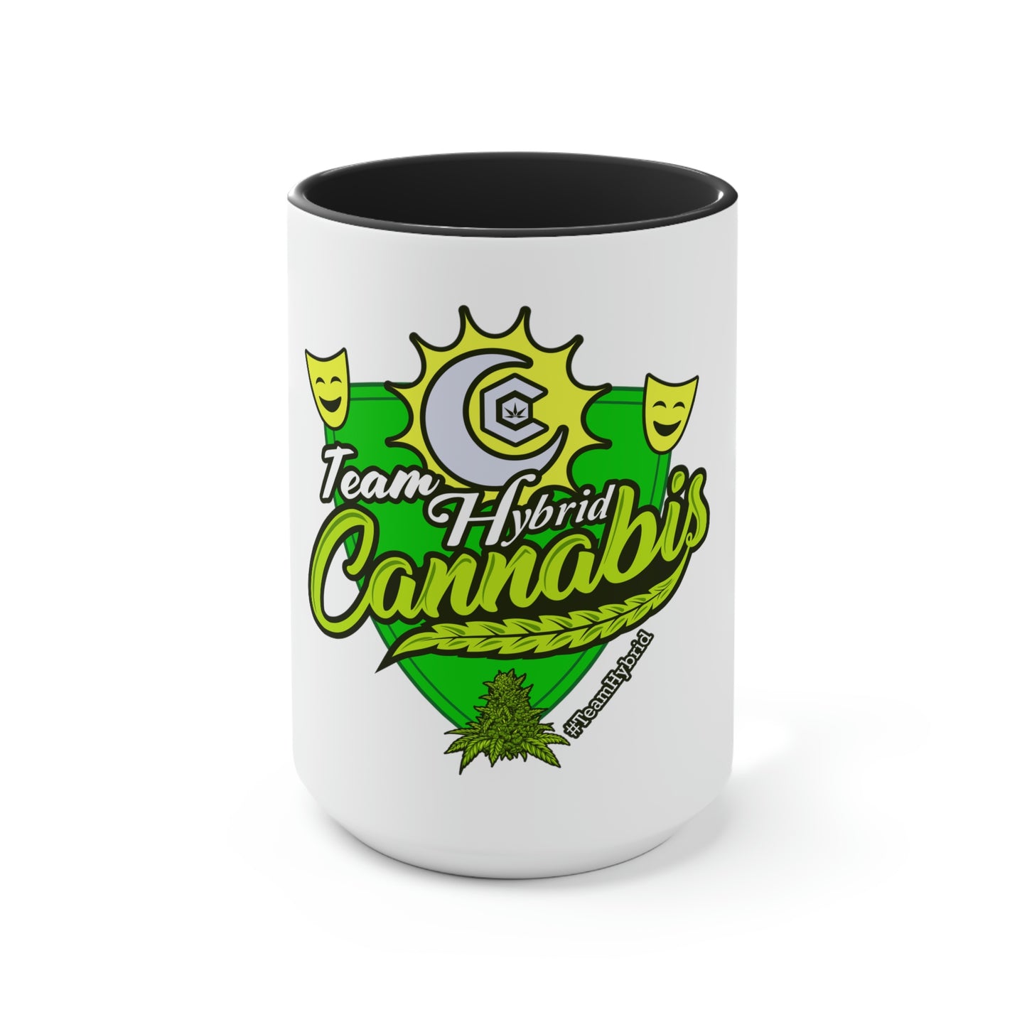 a Team Hybrid Cannabis Mug with the words team house cannabis on it.