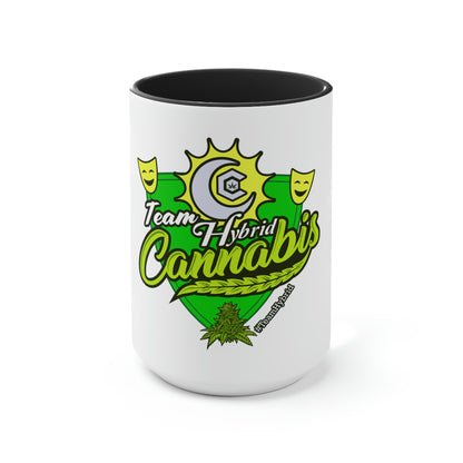 a Team Hybrid Cannabis Mug with the words team house cannabis on it.