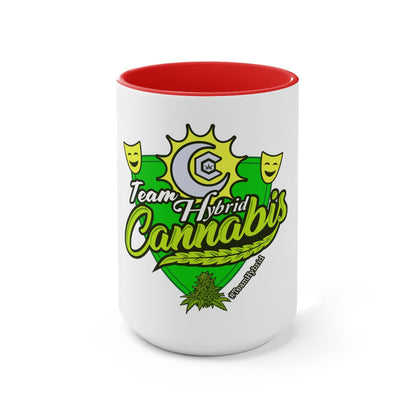 a coffee mug with the words Team Hybrid Cannabis Mug on it.