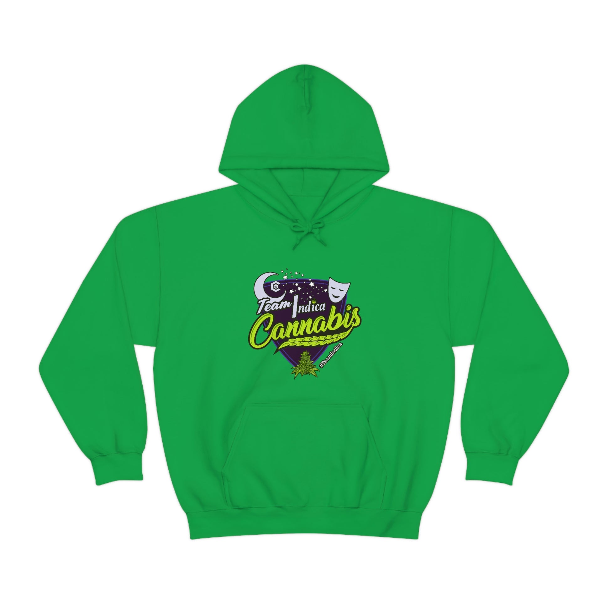 a Team Indica Cannabis Pullover with a purple and green logo on it.