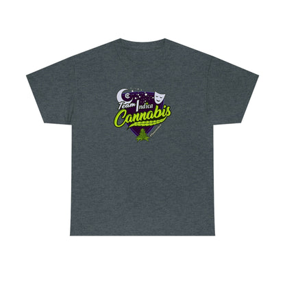 a gray Team Indica Cannabis T-Shirt with the word cannabis on it.