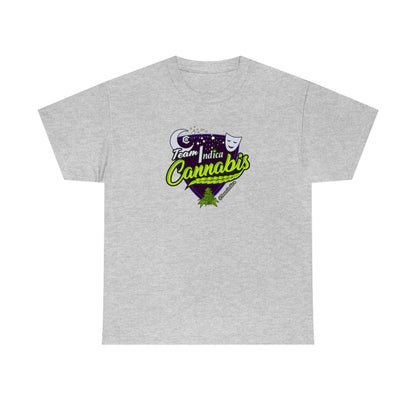 a gray Team Indica Cannabis T-Shirt with the word cannabis on it.