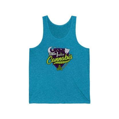 an aqua blue team indica cannabis tank top shirt