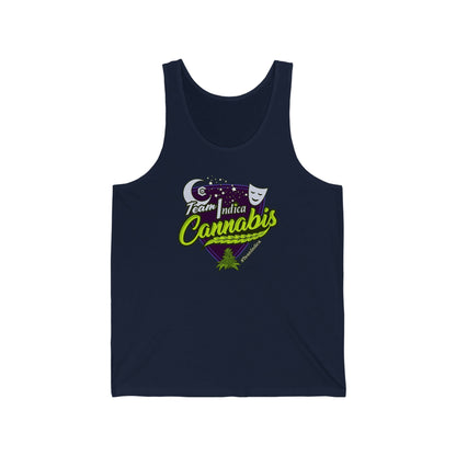 a navy blue team indica cannabis tank top shirt