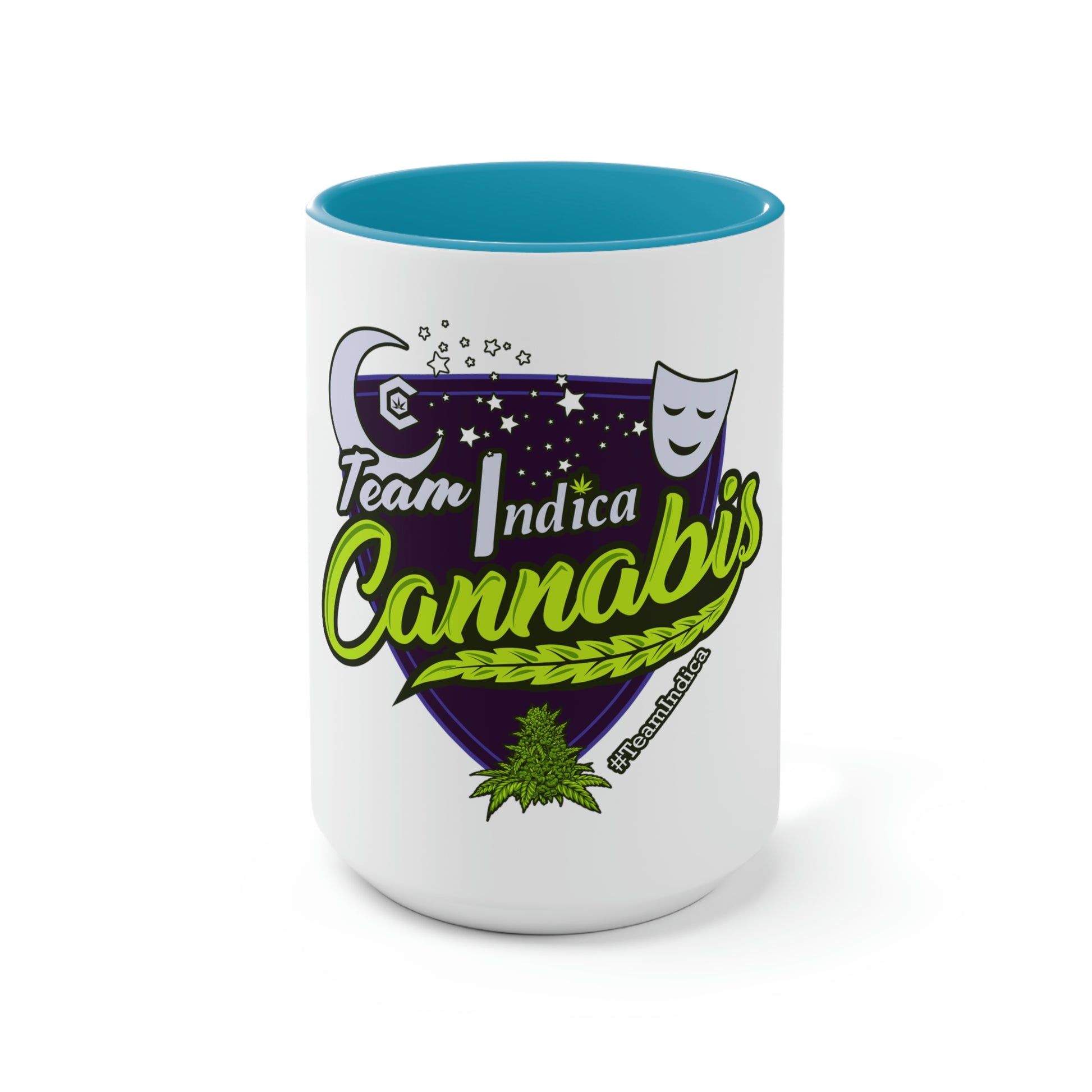 A Team Indica Cannabis Mug with the words 'team indica cannabis' on it.