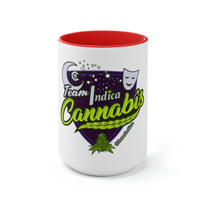 a Team Indica Cannabis Mug with the words 'team judica cannabis' on it.