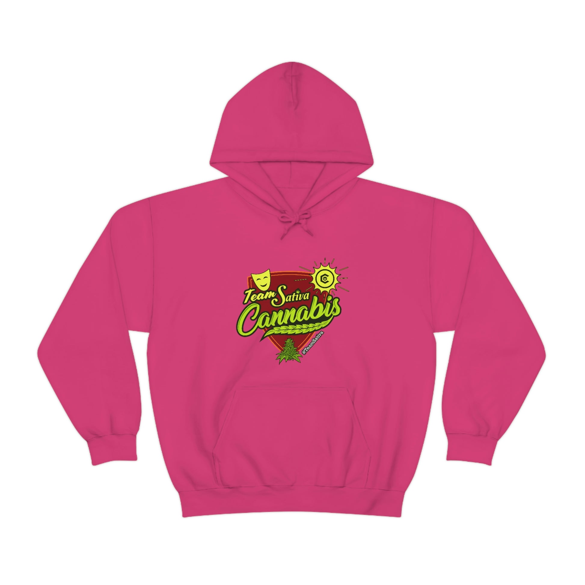 a Team Sativa Stoner Sweatshirt with a green and yellow logo on it.