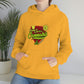 a woman wearing a yellow Team Sativa Stoner Sweatshirt with the word cannabis on it.