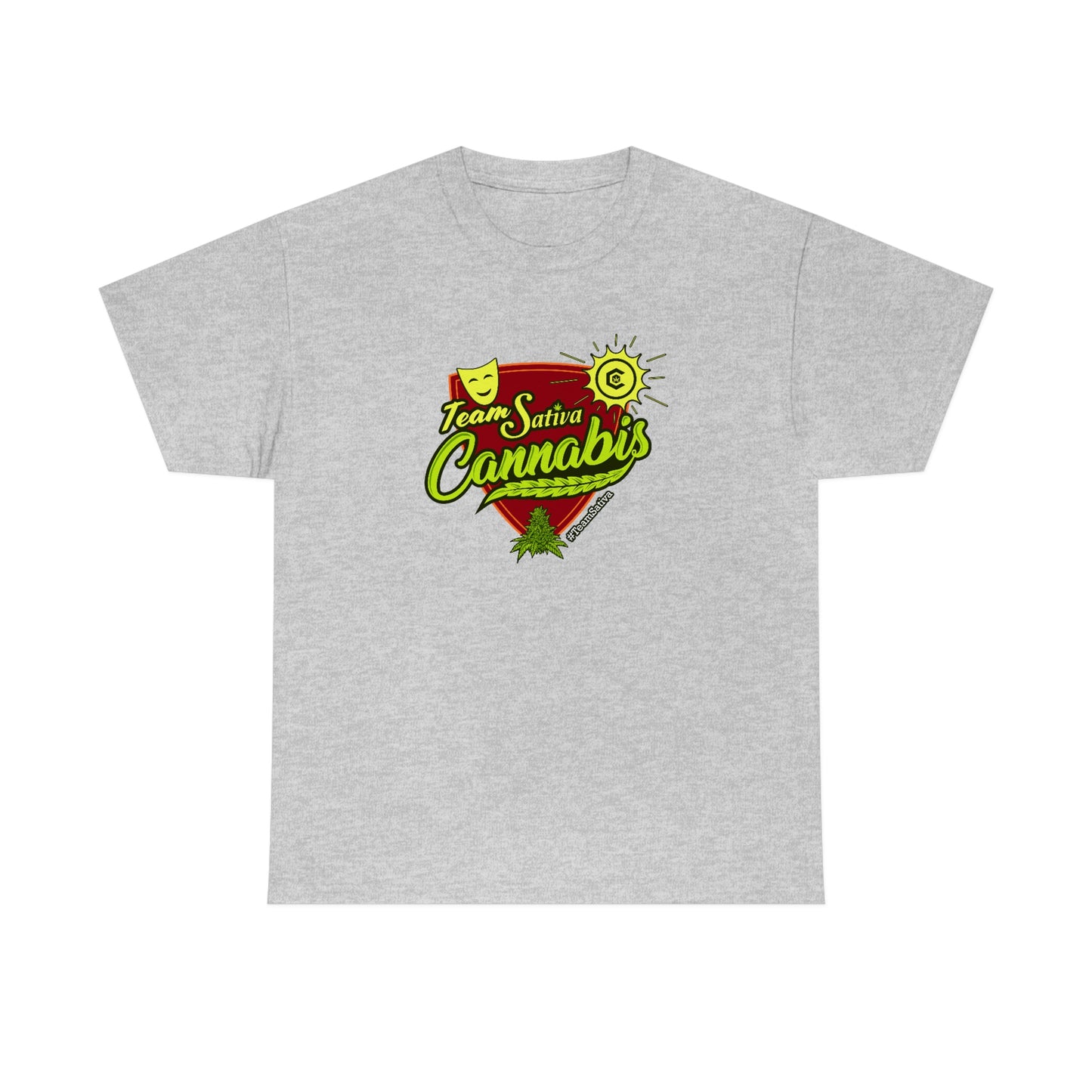 a Team Cannabis Sativa shirt with the word 'cannabis' on it.